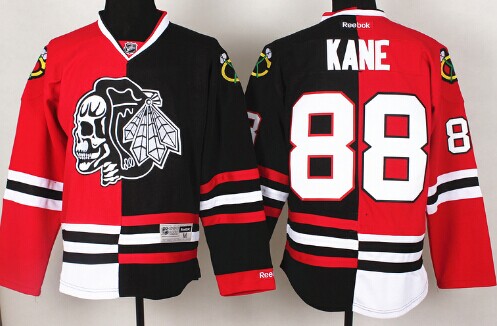Chicago Blackhawks #88 Patrick Kane Red Black Two Tone With Black Skulls Jersey