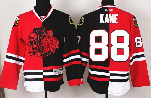 Chicago Blackhawks #88 Patrick Kane Red Black Two Tone With Red Skulls Jersey