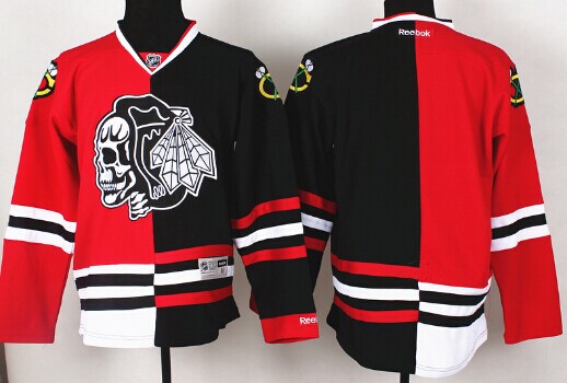 Chicago Blackhawks Blank Red Black Two Tone With Black Skulls Jersey