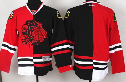 Chicago Blackhawks Blank Red Black Two Tone With Red Skulls Jersey