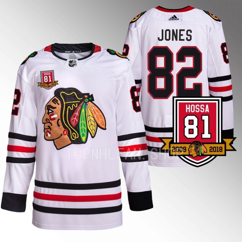 Chicago Blackhawks Caleb Jones Retirement 81Hossa Patch White Authentic Jersey