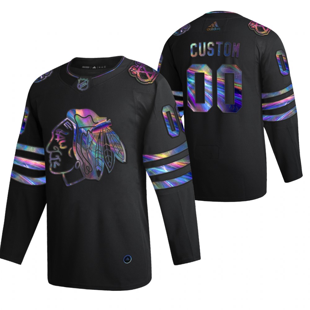 Chicago Blackhawks Custom Black 2020-21 Iridescent Holographic Collection Authentic Jersey