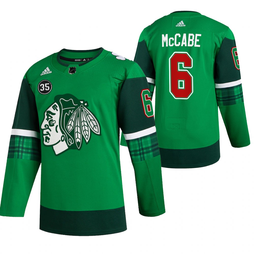 Chicago Blackhawks Jake McCabe Green 2022 St. Patricks Day Warm-Up Jersey