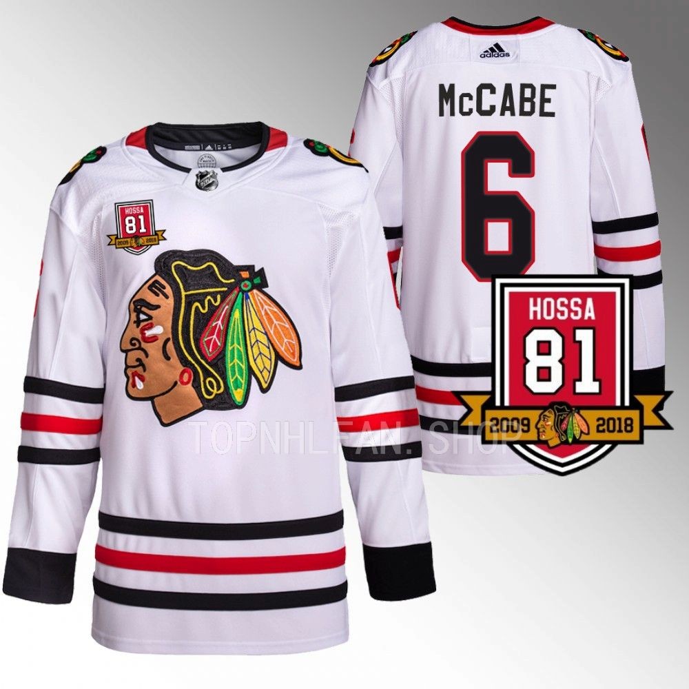 Chicago Blackhawks Jake McCabe Retirement 81Hossa Patch White Authentic Jersey