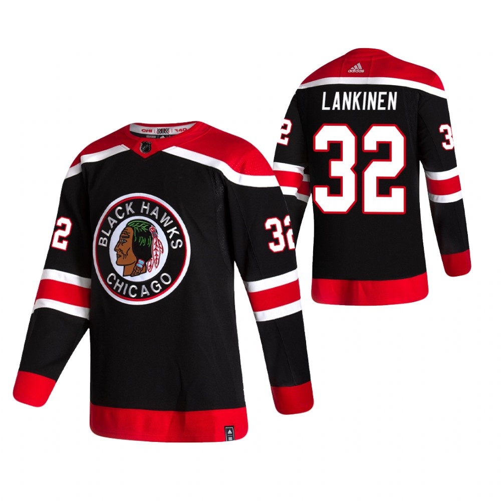 Chicago Blackhawks Kevin Lankinen Black 2020-21 Reverse Retro Authentic Jersey