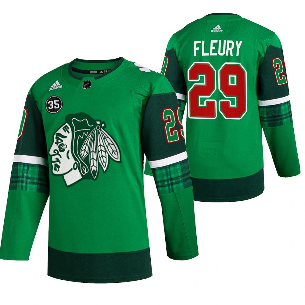 Chicago Blackhawks Marc-Andre Fleury Green 2022 St. Patricks Day Warm-Up Jersey