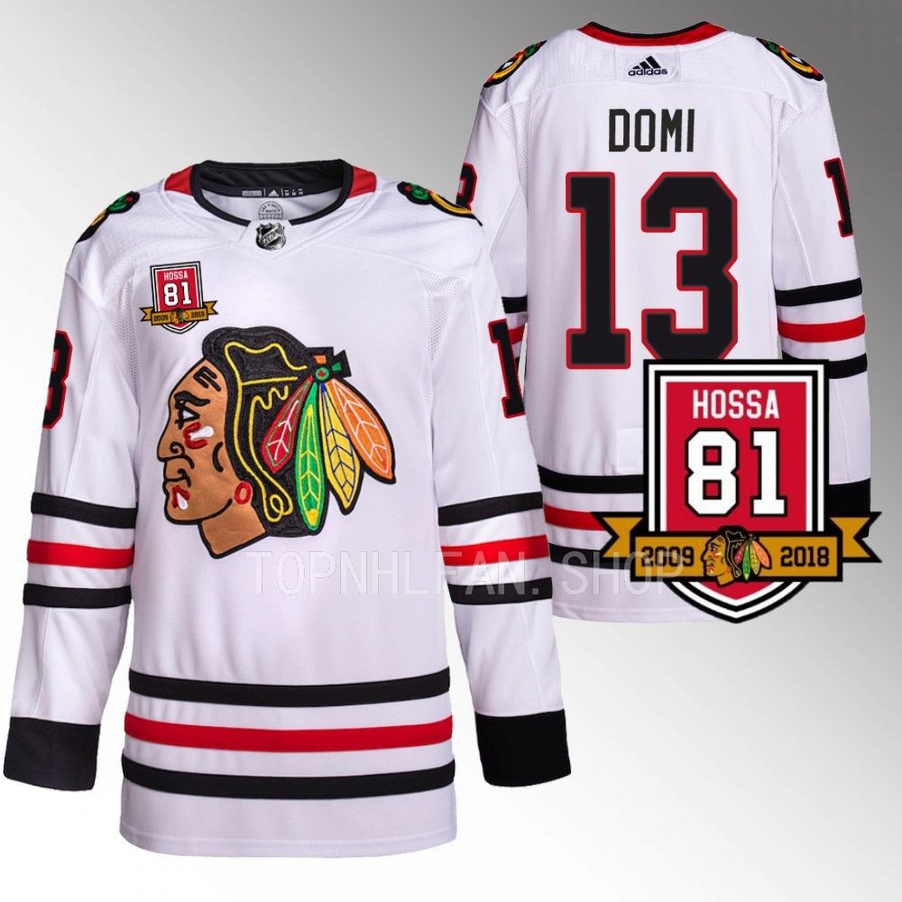 Chicago Blackhawks Max Domi Retirement 81Hossa Patch White Authentic Jersey