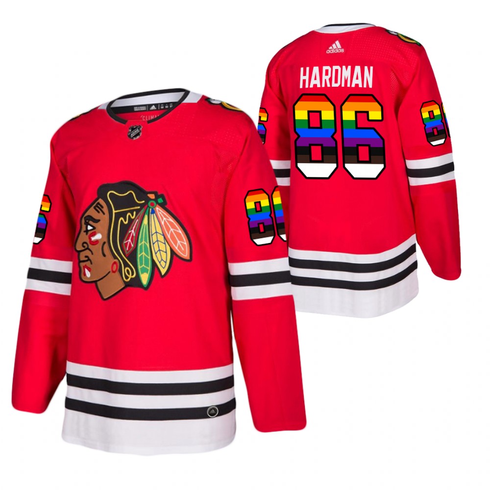 Chicago Blackhawks Mike Hardman Red 2021 Pride Night LGBTQ Jersey