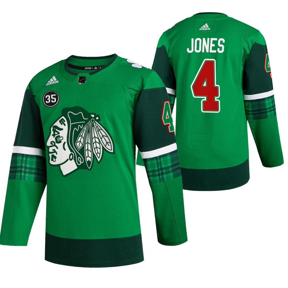 Chicago Blackhawks Seth Jones Green 2022 St. Patricks Day Warm-Up Jersey