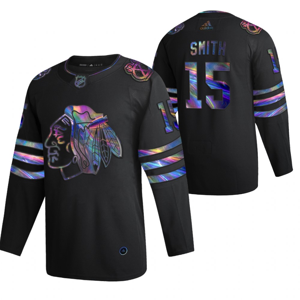 Chicago Blackhawks Zack Smith Black 2020-21 Iridescent Holographic Collection Authentic Jersey