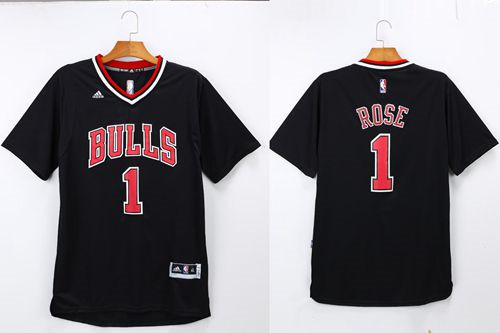 Chicago Bulls #1 Derrick Rose Black Short Sleeve Stitched NBA Jersey