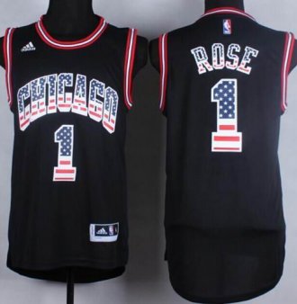 Chicago Bulls #1 Derrick Rose Black USA Flag Fashion NBA Jersey