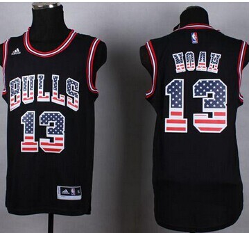 Chicago Bulls #13 Joakim Noah Black USA Flag Fashion Stitched NBA Jersey