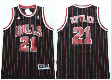 Chicago Bulls #21 Jimmy Butler Black Red Strip Stitched NBA Jersey