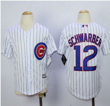 Chicago Cubs #12 Kyle Schwarber White(Blue Strip) Cool Base Stitched Youth MLB Jersey