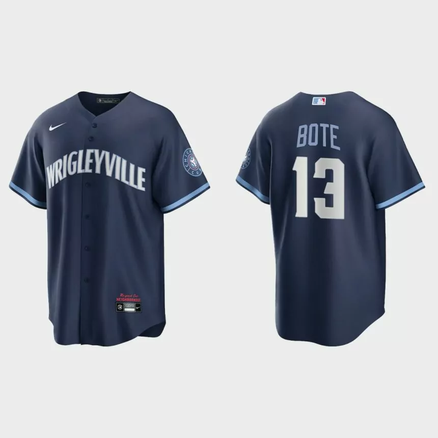 Chicago Cubs #13 David Bote 2021 City Connect Replica Jersey – Navy