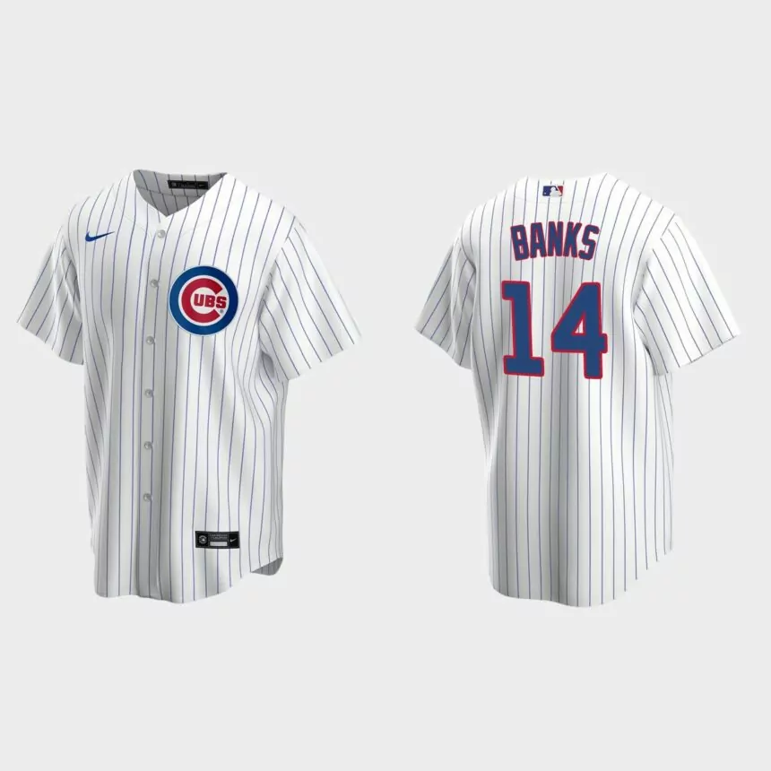 Chicago Cubs #14 Ernie Banks White Replica Home Jersey