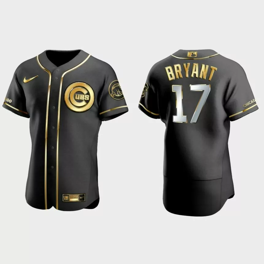 Chicago Cubs #17 Kris Bryant Golden Edition Authentic Jersey – Black
