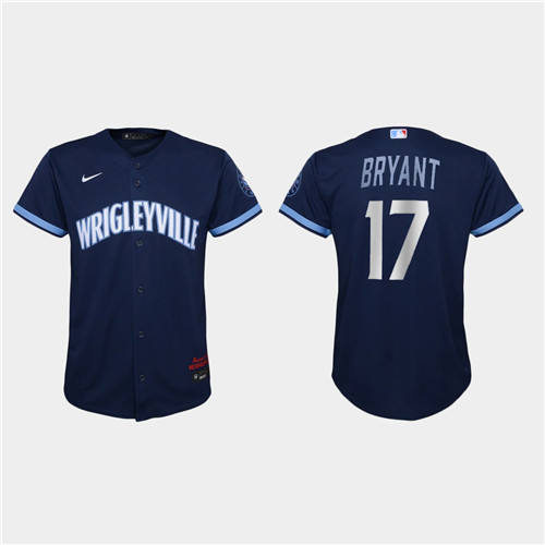 Chicago Cubs #17 Kris Bryant Youth Nike 2021 City Connect Navy MLB Jersey