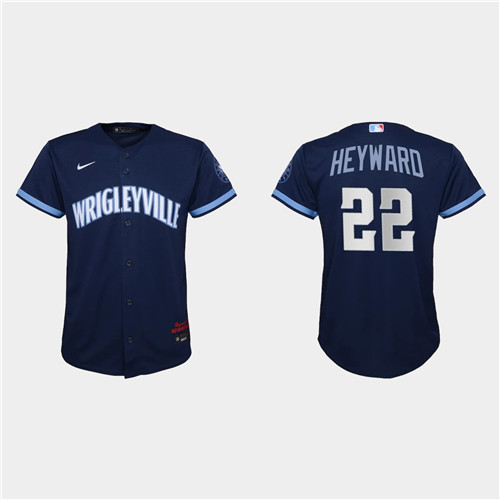 Chicago Cubs #22 Jason Heyward Youth Nike 2021 City Connect Navy MLB Jersey