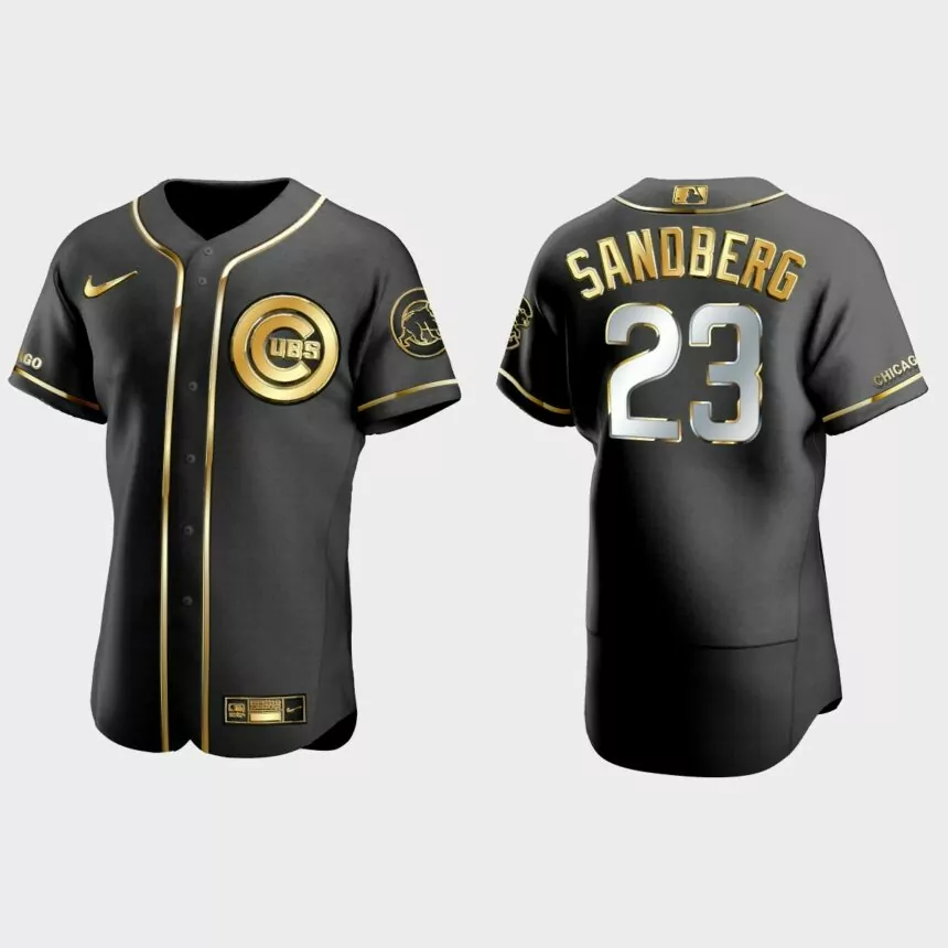 Chicago Cubs #23 Ryne Sandberg Golden Edition Authentic Jersey – Black