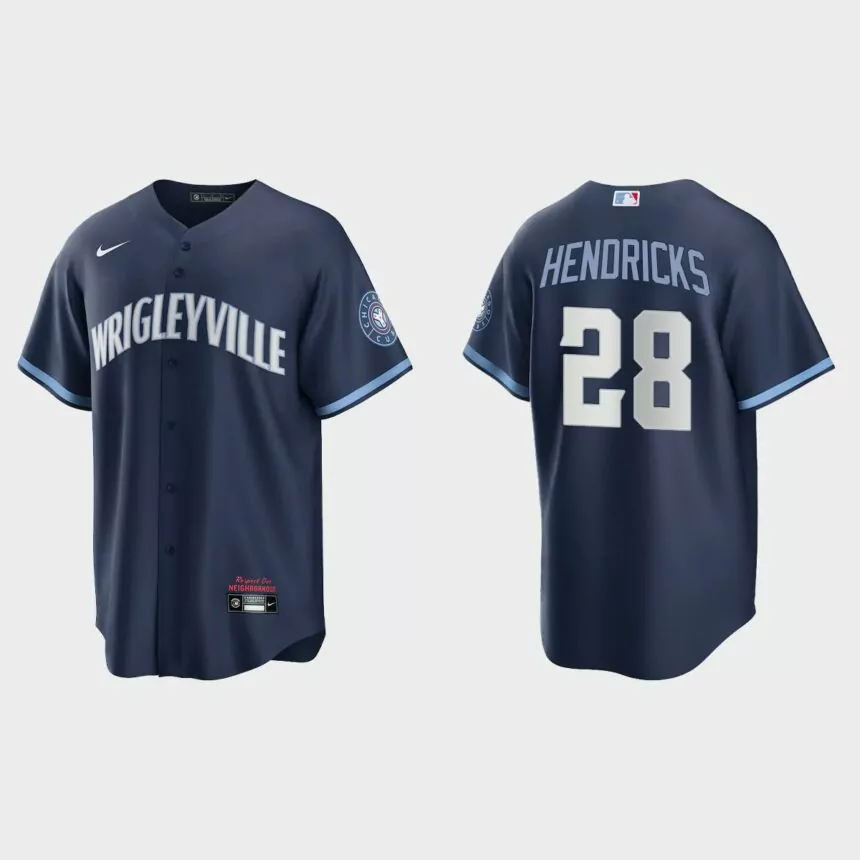 Chicago Cubs #28 Kyle Hendricks 2021 City Connect Replica Jersey – Navy