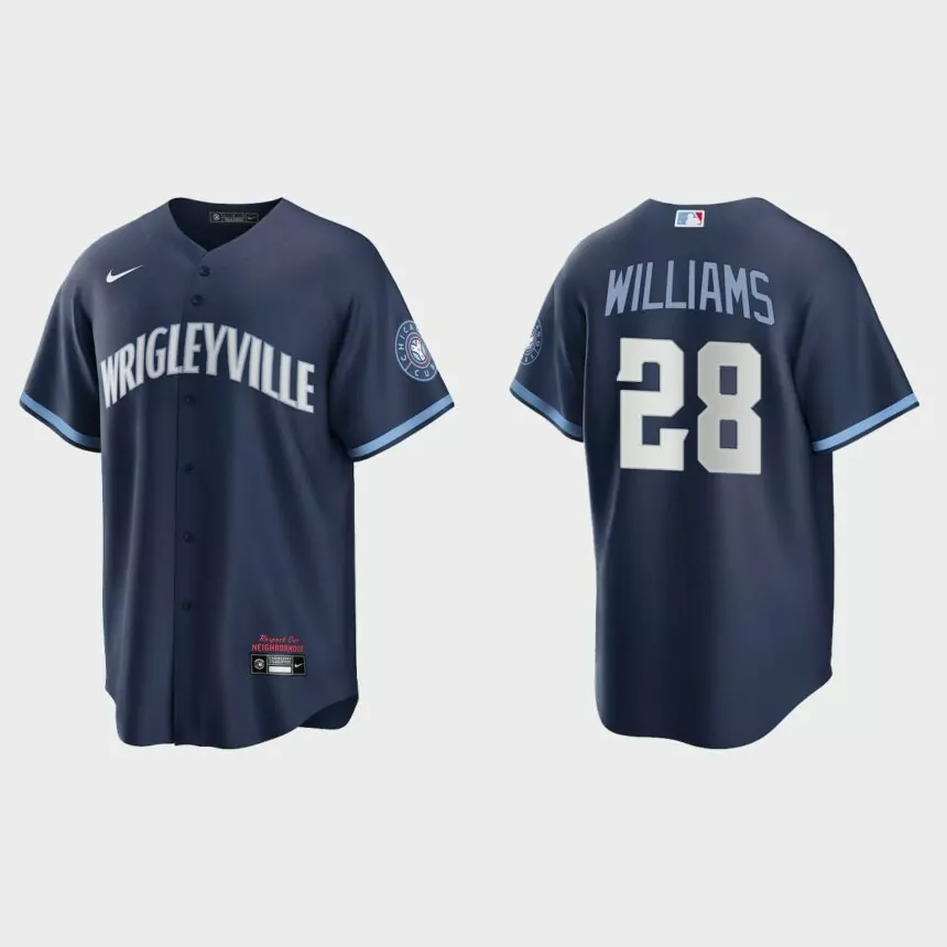 Chicago Cubs #28 Mitch Williams 2021 City Connect Replica Jersey – Navy