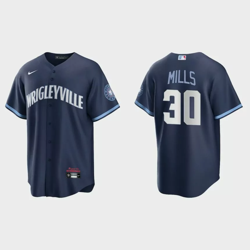 Chicago Cubs #30 Alec Mills 2021 City Connect Replica Jersey – Navy