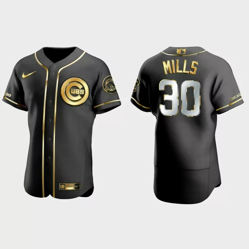 Chicago Cubs #30 Alec Mills Golden Edition Authentic Jersey – Black
