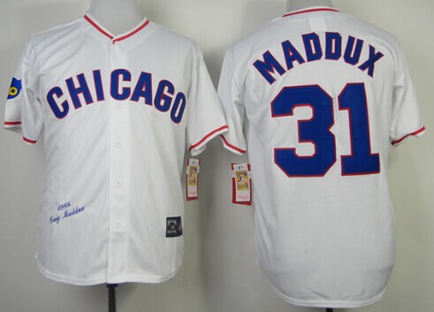Chicago Cubs #31 Greg Maddux 1988 White Throwback Jersey