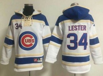 Chicago Cubs #34 Jon Lester White Sawyer Hooded Sweatshirt Baseball Hoodie