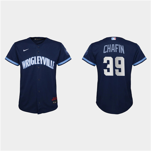 Chicago Cubs #39 Andrew Chafin Youth Nike 2021 City Connect Navy MLB Jersey