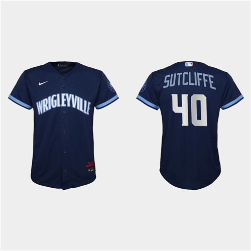 Chicago Cubs #40 Rick Sutcliffe Youth Nike 2021 City Connect Navy MLB Jersey