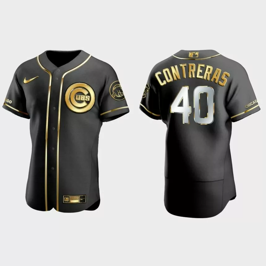 Chicago Cubs #40 Willson Contreras Golden Edition Authentic Jersey – Black