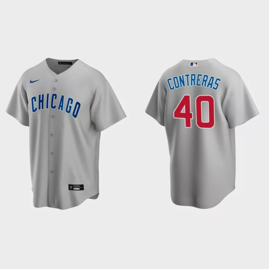 Chicago Cubs #40 Willson Contreras Gray Replica Road Jersey