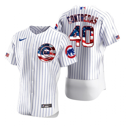 Chicago Cubs #40 Willson Contreras Men's Nike White Fluttering USA Flag Limited Edition Authentic MLB Jersey