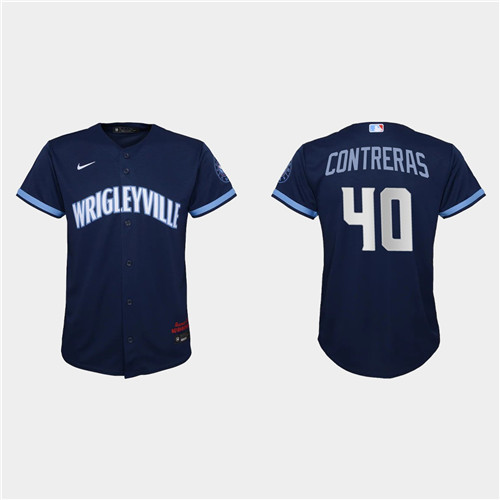 Chicago Cubs #40 Willson Contreras Youth Nike 2021 City Connect Navy MLB Jersey