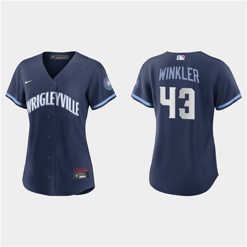 Chicago Cubs #43 Dan Winkler Women's Nike 2021 City Connect Navy MLB Jersey
