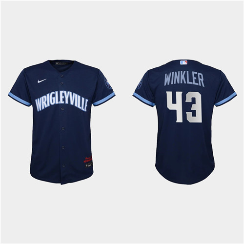 Chicago Cubs #43 Dan Winkler Youth Nike 2021 City Connect Navy MLB Jersey