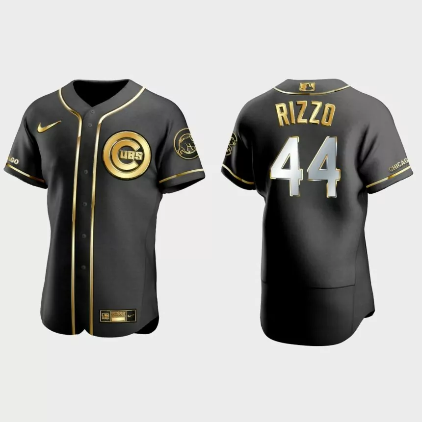 Chicago Cubs #44 Anthony Rizzo Golden Edition Authentic Jersey – Black