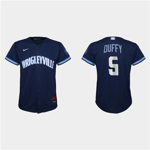 Chicago Cubs #5 Matt Duffy Youth Nike 2021 City Connect Navy MLB Jersey