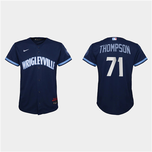 Chicago Cubs #71 Keegan Thompson Youth Nike 2021 City Connect Navy MLB Jersey