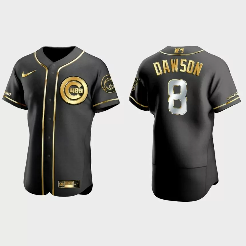 Chicago Cubs #8 Andre Dawson Golden Edition Authentic Jersey – Black