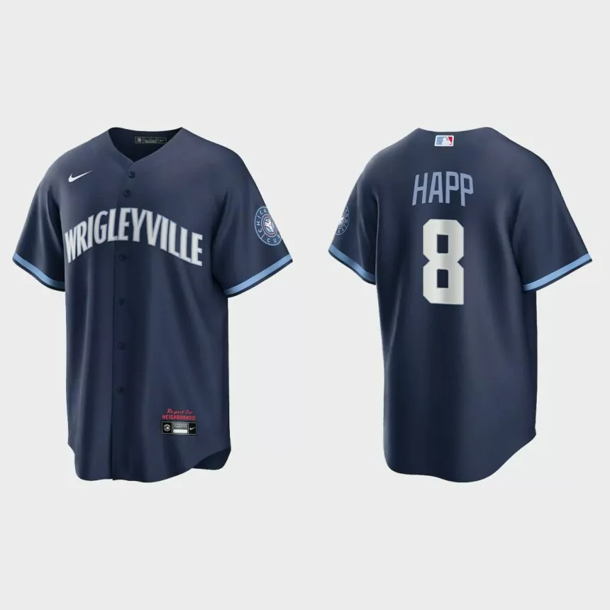 Chicago Cubs #8 Ian Happ 2021 City Connect Replica Jersey – Navy