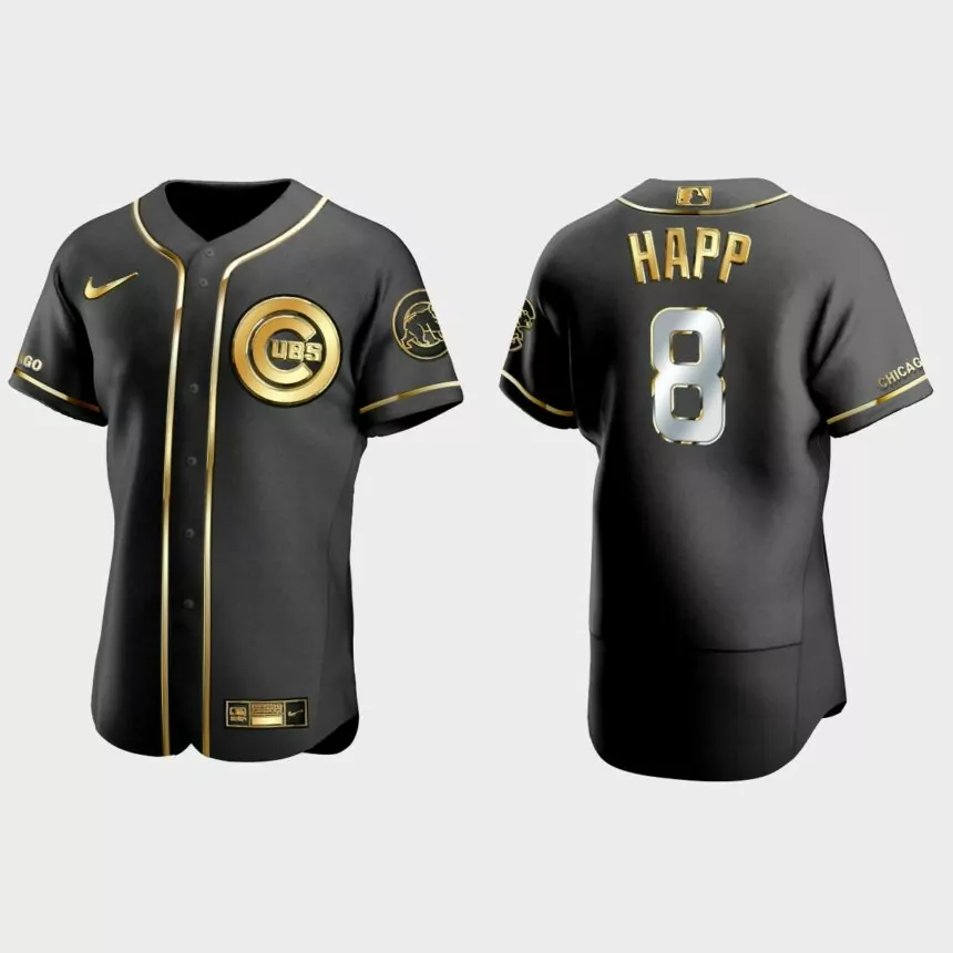 Chicago Cubs #8 Ian Happ Golden Edition Authentic Jersey – Black