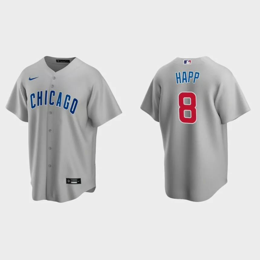 Chicago Cubs #8 Ian Happ Gray Replica Road Jersey