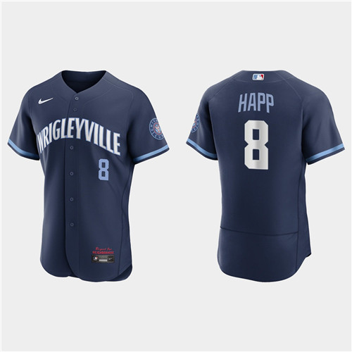 Chicago Cubs #8 Ian Happ Men's Nike 2021 City Connect Authentic Navy MLB Jersey