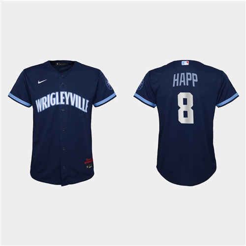 Chicago Cubs #8 Ian Happ Youth Nike 2021 City Connect Navy MLB Jersey