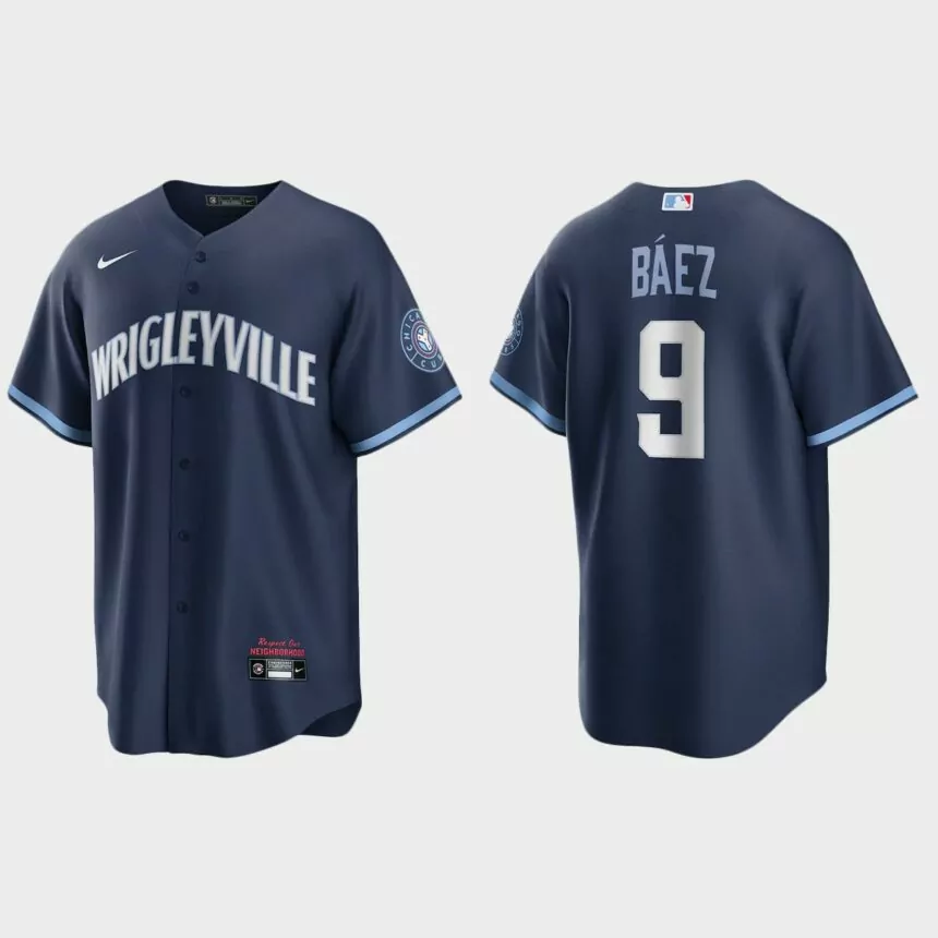 Chicago Cubs #9 Javier Baez 2021 City Connect Replica Jersey – Navy