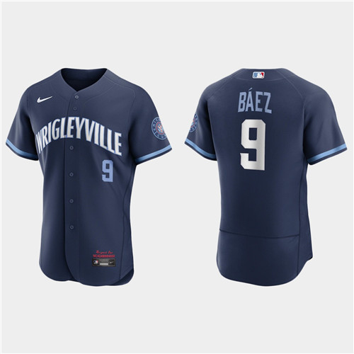 Chicago Cubs #9 Javier Baez Men's Nike 2021 City Connect Authentic Navy MLB Jersey